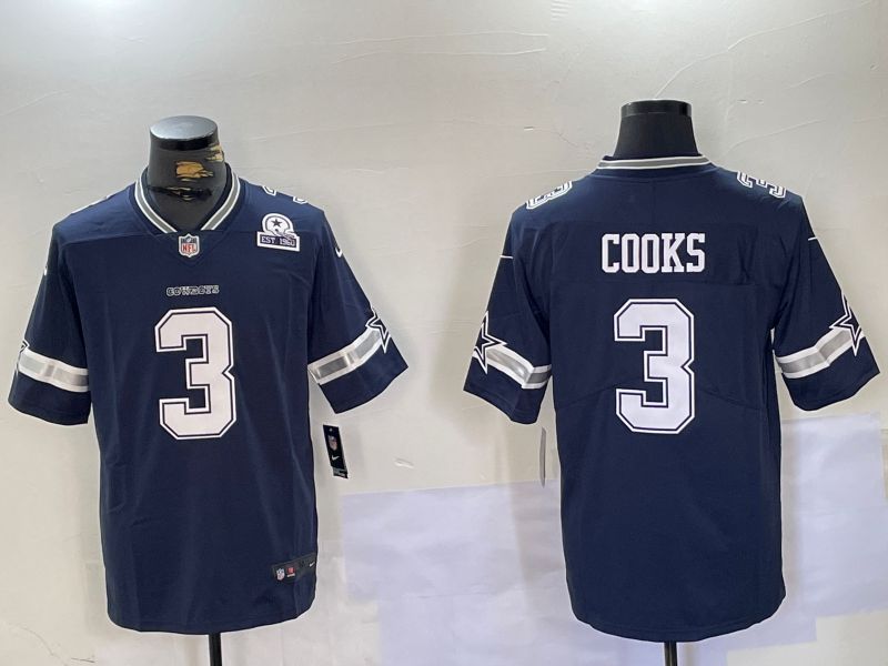Men Dallas Cowboys 3 Cooks Blue Second generation 2024 Nike Limited NFL Jersey style 4